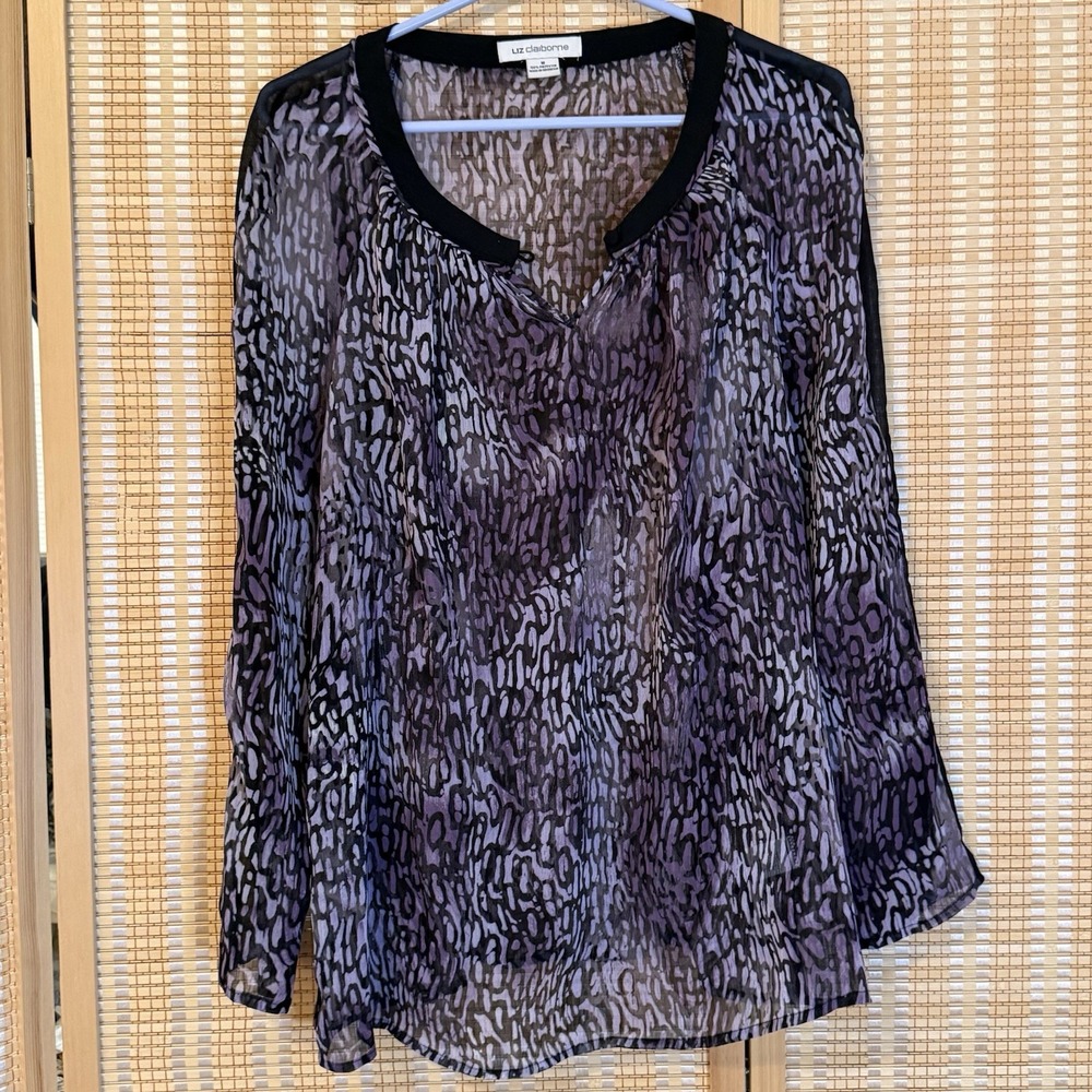 Liz Claiborne Womens M Cheetah Print Long Sleeve Sheer Whimsigoth Office